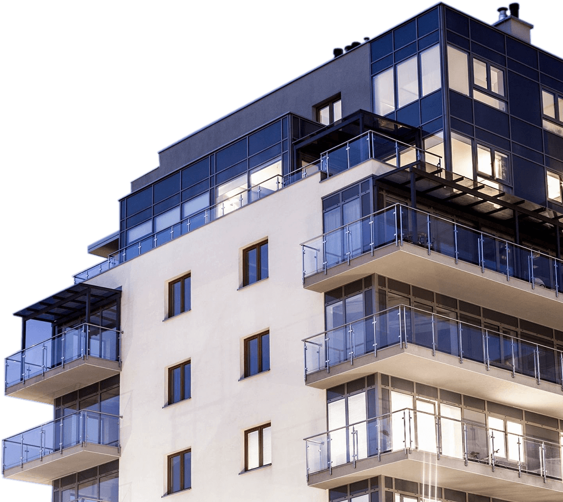 A building with balconies and windows on the top of it.